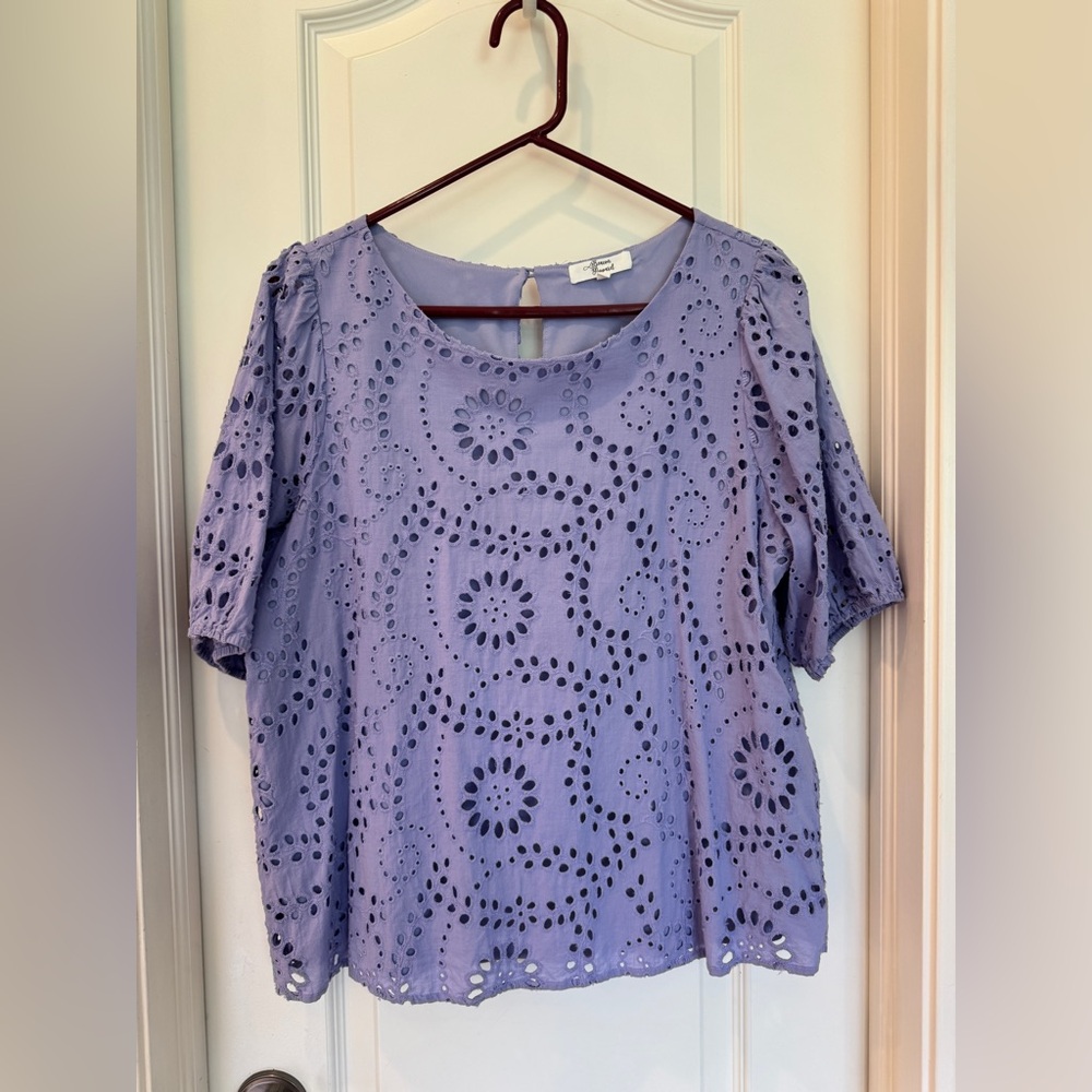 Eyelet Puff-Sleeve Blouse in Lavender